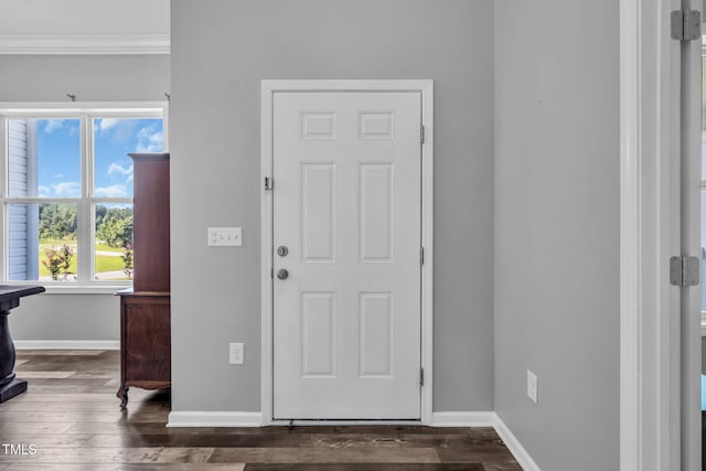 80 Shartree Farms Ln, Louisburg, NC 27549 - foyer with crown molding and dark wood-style flooring