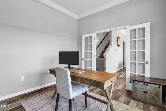 80 Shartree Farms Ln, Louisburg, NC 27549 - office space with french doors, ornamental molding, and wood finished floors