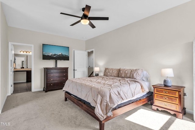 80 Shartree Farms Ln, Louisburg, NC 27549 - bedroom with carpet, ensuite bathroom, and a ceiling fan