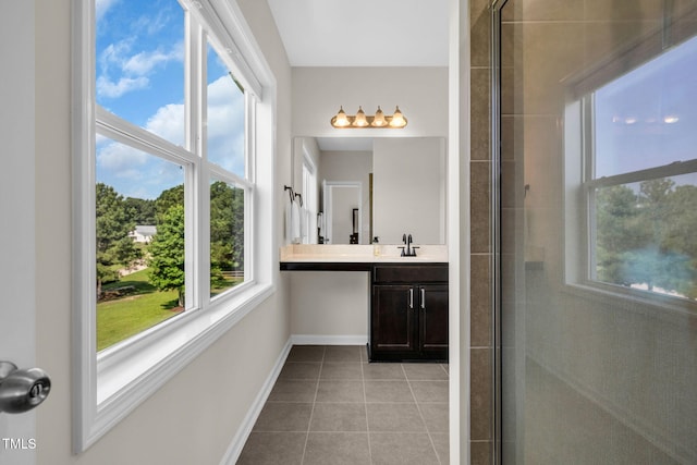 80 Shartree Farms Ln, Louisburg, NC 27549 - bathroom featuring vanity, a shower stall, and tile patterned floors