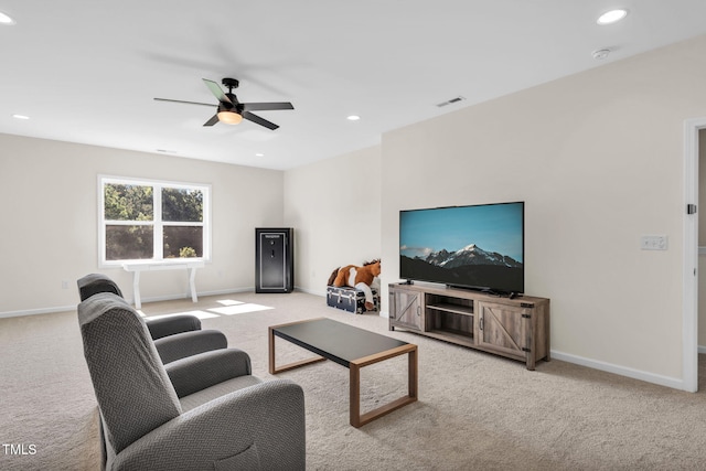 80 Shartree Farms Ln, Louisburg, NC 27549 - carpeted living area featuring ceiling fan and recessed lighting