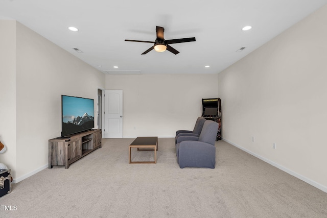 80 Shartree Farms Ln, Louisburg, NC 27549 - sitting room featuring recessed lighting, light carpet, and a ceiling fan