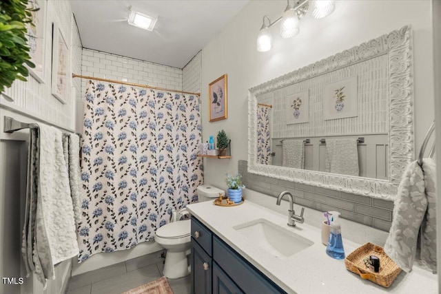 817 Mossy Oak Dr, Fuquay Varina, NC 27526 - full bath with toilet, vanity, curtained shower, and tile patterned floors