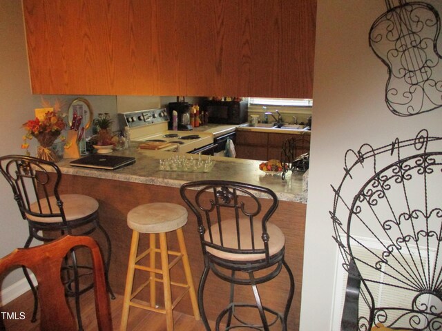 4302 Bona Ct, Raleigh, NC 27604 - kitchen featuring range with electric cooktop, black microwave, and a sink