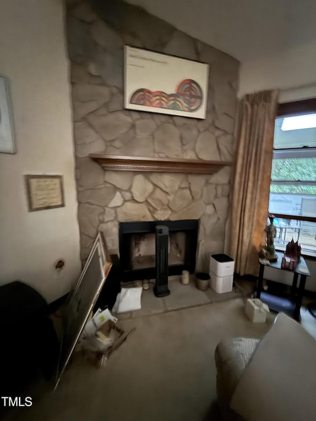 535 Hillcrest Dr, Garner, NC 27529 - carpeted living room featuring a stone fireplace