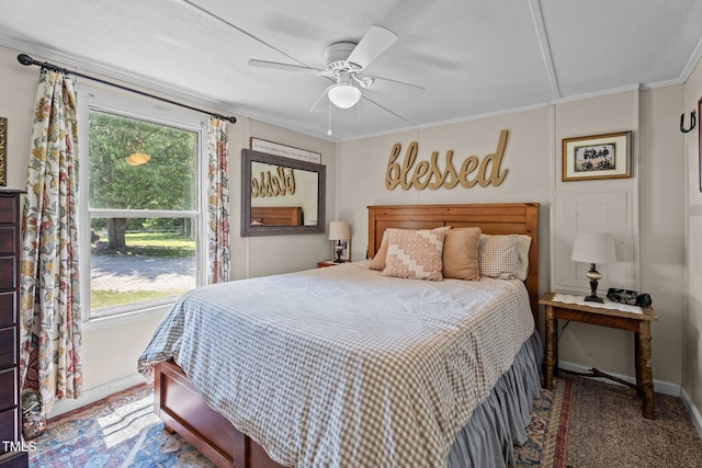 1355 Sykes Rd, Spring Hope, NC 27882 - carpeted bedroom with baseboards, ornamental molding, and a ceiling fan