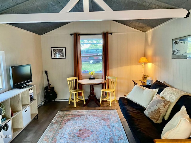 1355 Sykes Rd, Spring Hope, NC 27882 - living room featuring dark wood-style flooring and wood walls