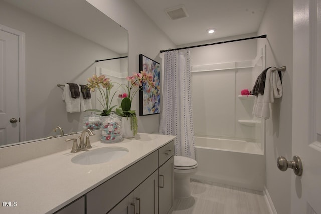 1227 Bessie Ct, Wake Forest, NC 27587 - full bath featuring vanity, toilet, shower / tub combo with curtain, tile patterned floors, and recessed lighting