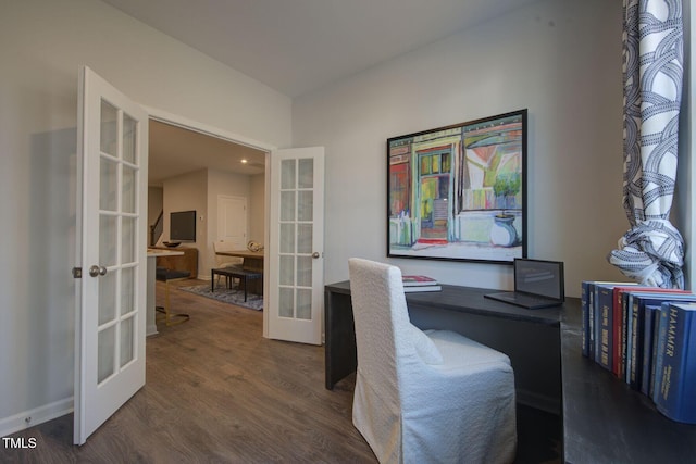 1227 Bessie Ct, Wake Forest, NC 27587 - office area with french doors and dark wood-type flooring