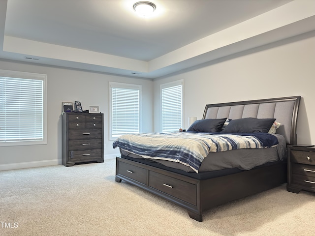 13 Knotty Pine Ln, Clayton, NC 27520 - bedroom featuring light colored carpet, baseboards, a tray ceiling, and multiple windows