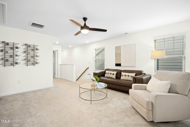 137 Azalea View Way, Holly Springs, NC 27540 - living area featuring ceiling fan, light colored carpet, and recessed lighting