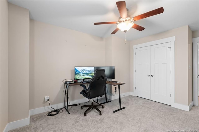 5540 Mountain Run Dr, Hope Mills, NC 28348 - home office with carpet, baseboards, and ceiling fan