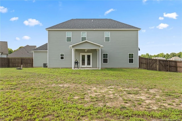 5540 Mountain Run Dr, Hope Mills, NC 28348 - rear view of house featuring french doors, central AC unit, and a patio area