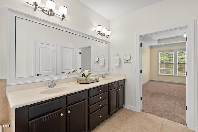108 Teagan Ct, Chapel Hill, NC 27516 - full bath with double vanity, tile patterned floors, and a tray ceiling