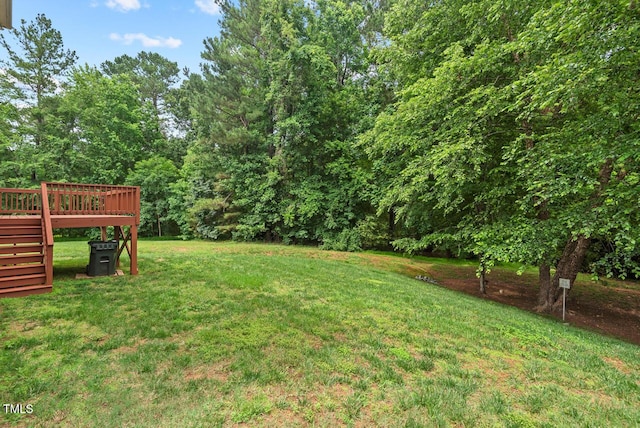 108 Teagan Ct, Chapel Hill, NC 27516 - view of grassy yard with stairs and a wooden deck