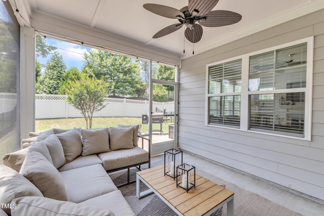 2969 Thirlestane Dr, Apex, NC 27502 - sunroom with an outdoor living space and ceiling fan