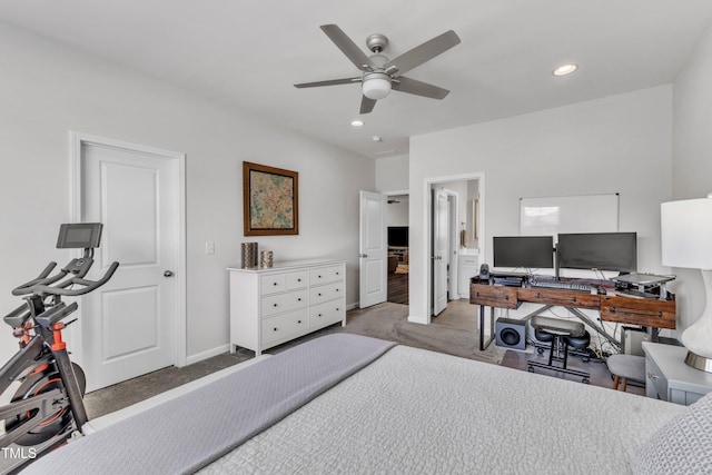 2969 Thirlestane Dr, Apex, NC 27502 - carpeted bedroom featuring recessed lighting, a ceiling fan, and ensuite bathroom