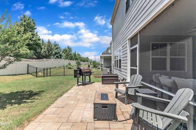 2969 Thirlestane Dr, Apex, NC 27502 - fenced backyard featuring a patio area and a grill