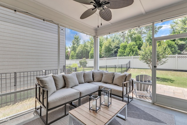 2969 Thirlestane Dr, Apex, NC 27502 - sunroom featuring outdoor lounge area and ceiling fan
