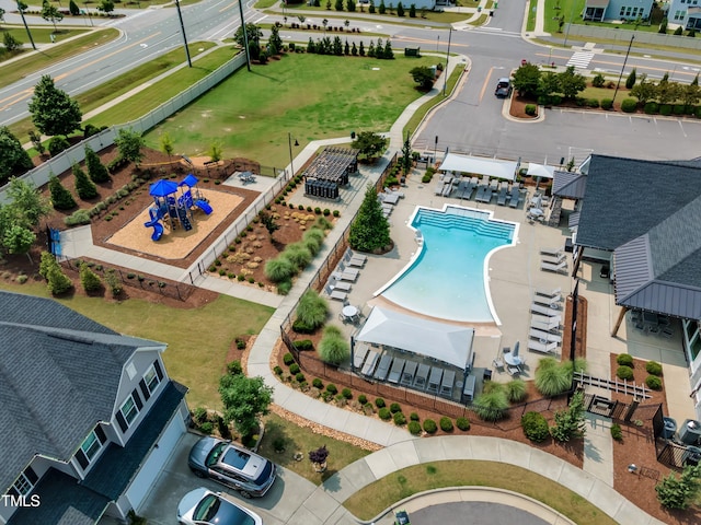 2969 Thirlestane Dr, Apex, NC 27502 - bird's eye view of a recreational park and a pool
