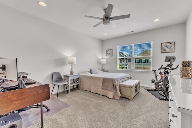 2969 Thirlestane Dr, Apex, NC 27502 - bedroom with carpet floors, a desk, recessed lighting, and a ceiling fan