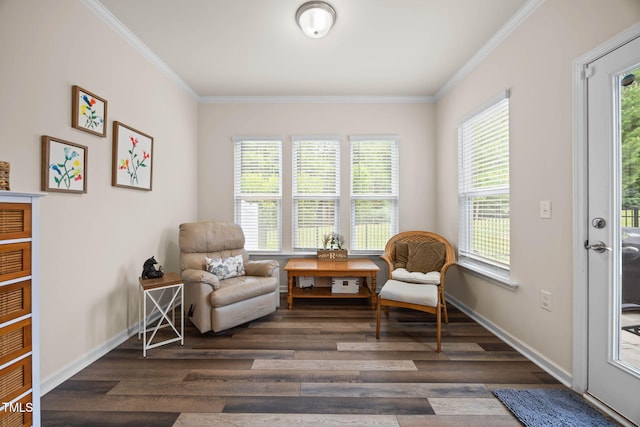 1038 Felman Rd, Durham, NC 27703 - living area with plenty of natural light, dark wood-style floors, and crown molding