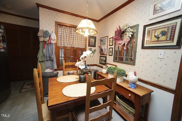 6717 Valley Dr, Raleigh, NC 27612 - dining room featuring crown molding and wallpapered walls