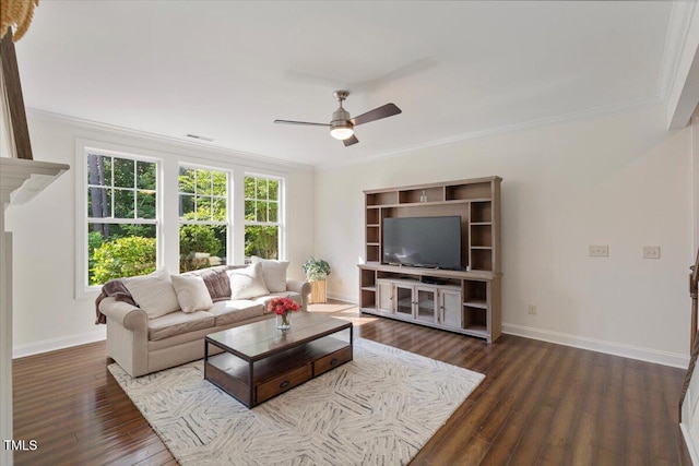 531 Finnbar Dr, Cary, NC 27519 - living area with ceiling fan, crown molding, healthy amount of natural light, and wood finished floors