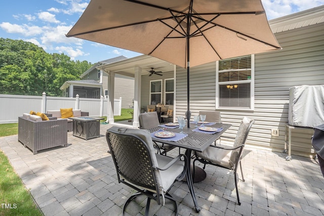 3037 Willow Ranch Dr, Fuquay Varina, NC 27526 - view of patio featuring an outdoor living space, outdoor dining area, and a ceiling fan
