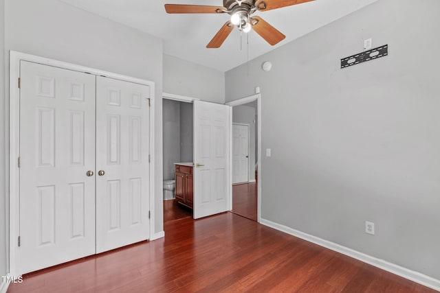 760 Stackhurst Way, Wake Forest, NC 27587 - unfurnished bedroom featuring a closet, dark wood finished floors, and a ceiling fan