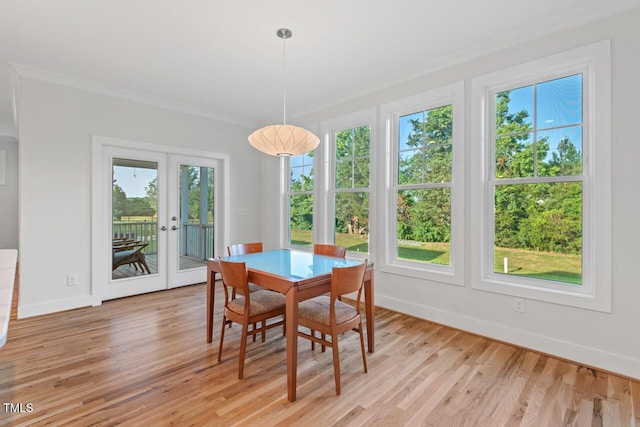 414 Wyndham Dr, Chapel Hill, NC 27516 - dining space featuring ornamental molding, plenty of natural light, french doors, and light wood-type flooring