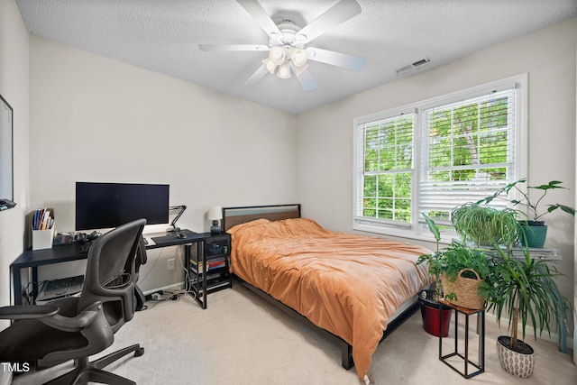 304 Gold Point Dr, Cary, NC 27519 - bedroom with carpet flooring, a desk, a textured ceiling, and a ceiling fan