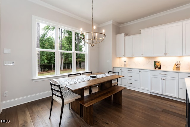 4104 Green Chase Way, Apex, NC 27539 - dining space featuring a chandelier, ornamental molding, and dark wood-style flooring