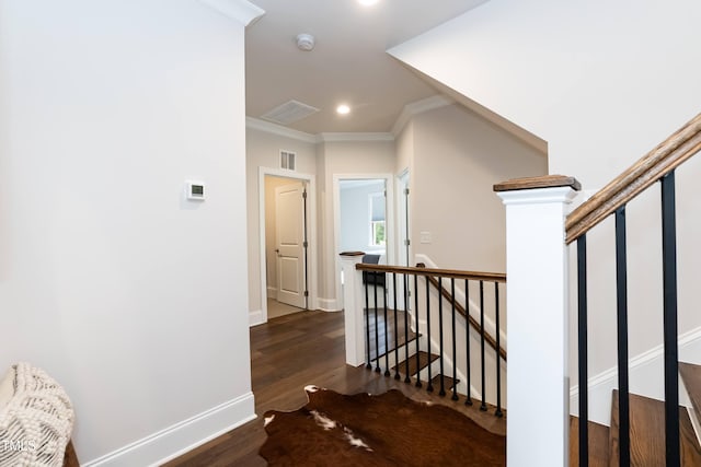 4104 Green Chase Way, Apex, NC 27539 - stairs featuring wood finished floors, ornamental molding, and recessed lighting