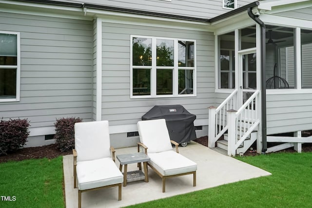 4104 Green Chase Way, Apex, NC 27539 - view of patio with grilling area, a sunroom, and entry steps