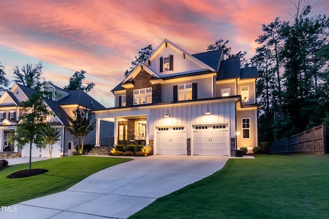 4104 Green Chase Way, Apex, NC 27539 - craftsman inspired home with board and batten siding, stone siding, an attached garage, and driveway