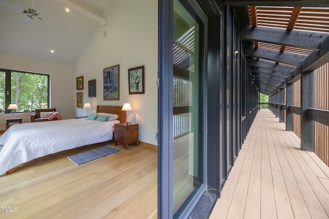 4725 Creeks Junction Rd, Blounts Creek, NC 27814 - bedroom featuring wood-type flooring, high vaulted ceiling, recessed lighting, and beamed ceiling