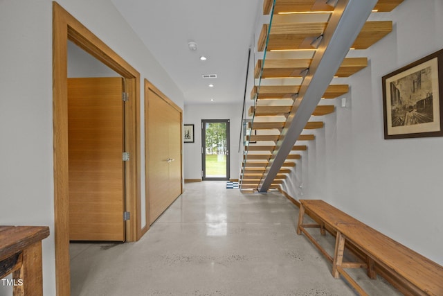 4725 Creeks Junction Rd, Blounts Creek, NC 27814 - corridor with recessed lighting, stairs, and concrete flooring