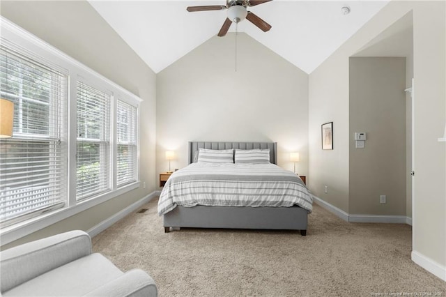 951 Whispering Pines Dr, Spring Lake, NC 28390 - carpeted bedroom with vaulted ceiling, baseboards, and ceiling fan