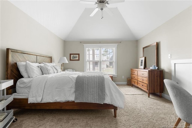 951 Whispering Pines Dr, Spring Lake, NC 28390 - bedroom featuring lofted ceiling, light colored carpet, ceiling fan, and baseboards
