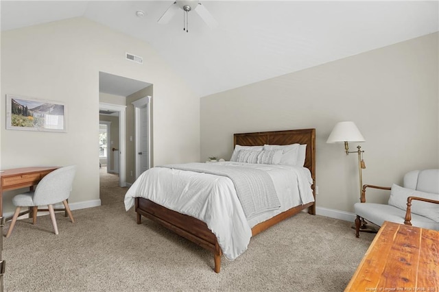 951 Whispering Pines Dr, Spring Lake, NC 28390 - bedroom featuring lofted ceiling, light colored carpet, ceiling fan, and baseboards