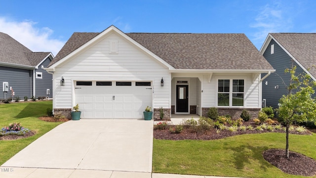 1319 Richfield Oaks Dr, Fuquay Varina, NC 27526 - view of front of home with brick siding, a front lawn, an attached garage, and concrete driveway