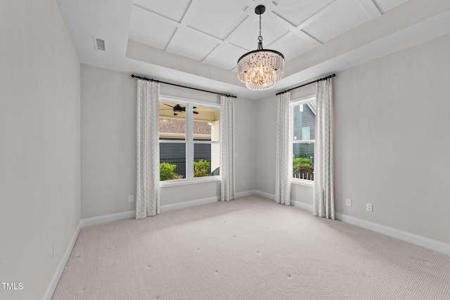 1319 Richfield Oaks Dr, Fuquay Varina, NC 27526 - empty room with carpet, a chandelier, and coffered ceiling