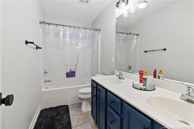 1217 Herring Gull Dr, Fayetteville, NC 28306 - full bathroom with toilet, shower / bath combo, double vanity, and tile patterned floors