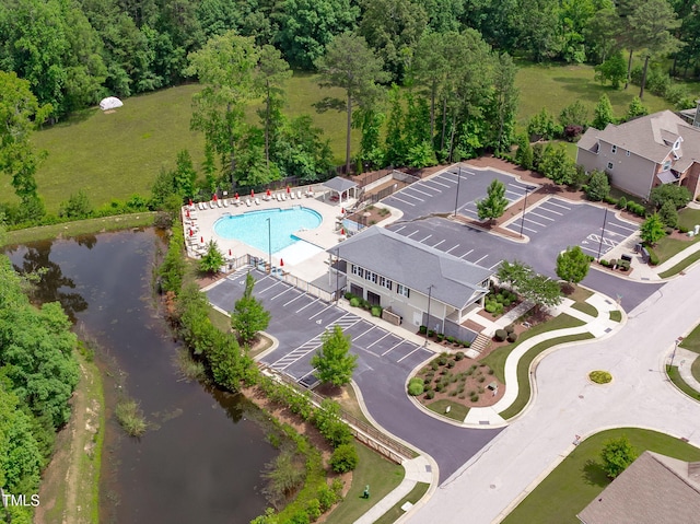 2121 Vecchio Ln, Apex, NC 27502 - aerial view of a pool area and a large body of water