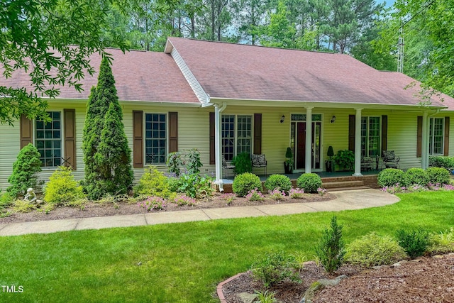 734 Crystal Forest Dr, Semora, NC 27343 - single story home featuring covered porch, a front yard, and a shingled roof