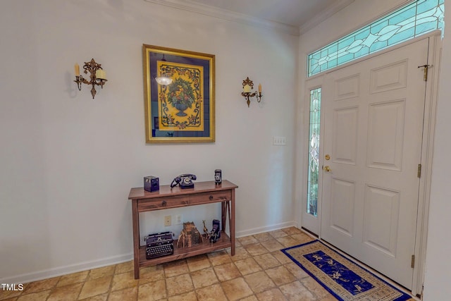 734 Crystal Forest Dr, Semora, NC 27343 - foyer with crown molding and light stone finish flooring