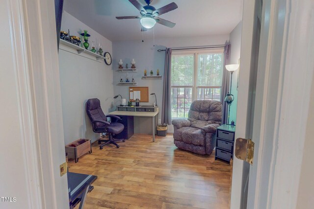 734 Crystal Forest Dr, Semora, NC 27343 - office space with light wood-type flooring and a ceiling fan