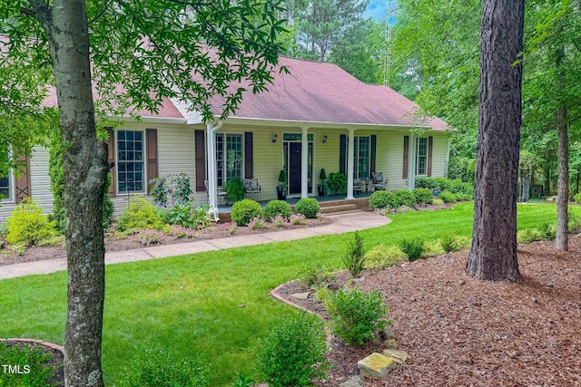 734 Crystal Forest Dr, Semora, NC 27343 - view of front of property featuring covered porch, a front lawn, and a shingled roof