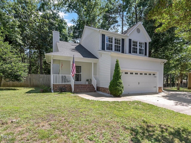 221 Antique Lace Way, Holly Springs, NC 27540 - traditional-style home featuring covered porch, driveway, a chimney, and a garage